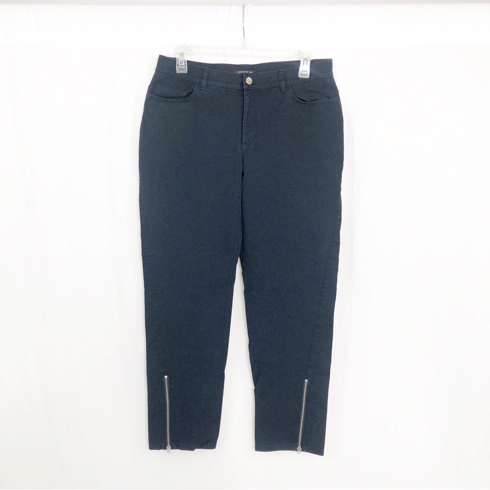 Lafayette 148 Cropped Moto Zippered Hem Pants, Size 8, Dark Blue